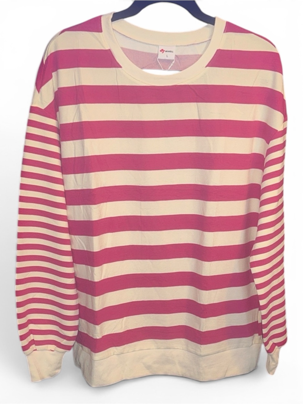 Lg Dark Pink and White Striped Thermal Shirt